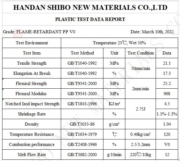 Electrical Switch Modified PP Injection Molding Flame Retardant V0 V-2 Virgin PP Plastic