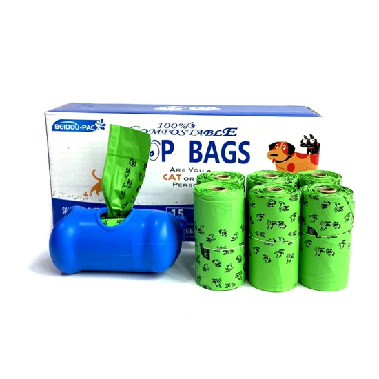 Sacos biodegradáveis ​​de amido de milho PLA Pbat Sacos de lixo para cocô de cachorro Sacos de plástico para lixo em rolo com núcleo de papel